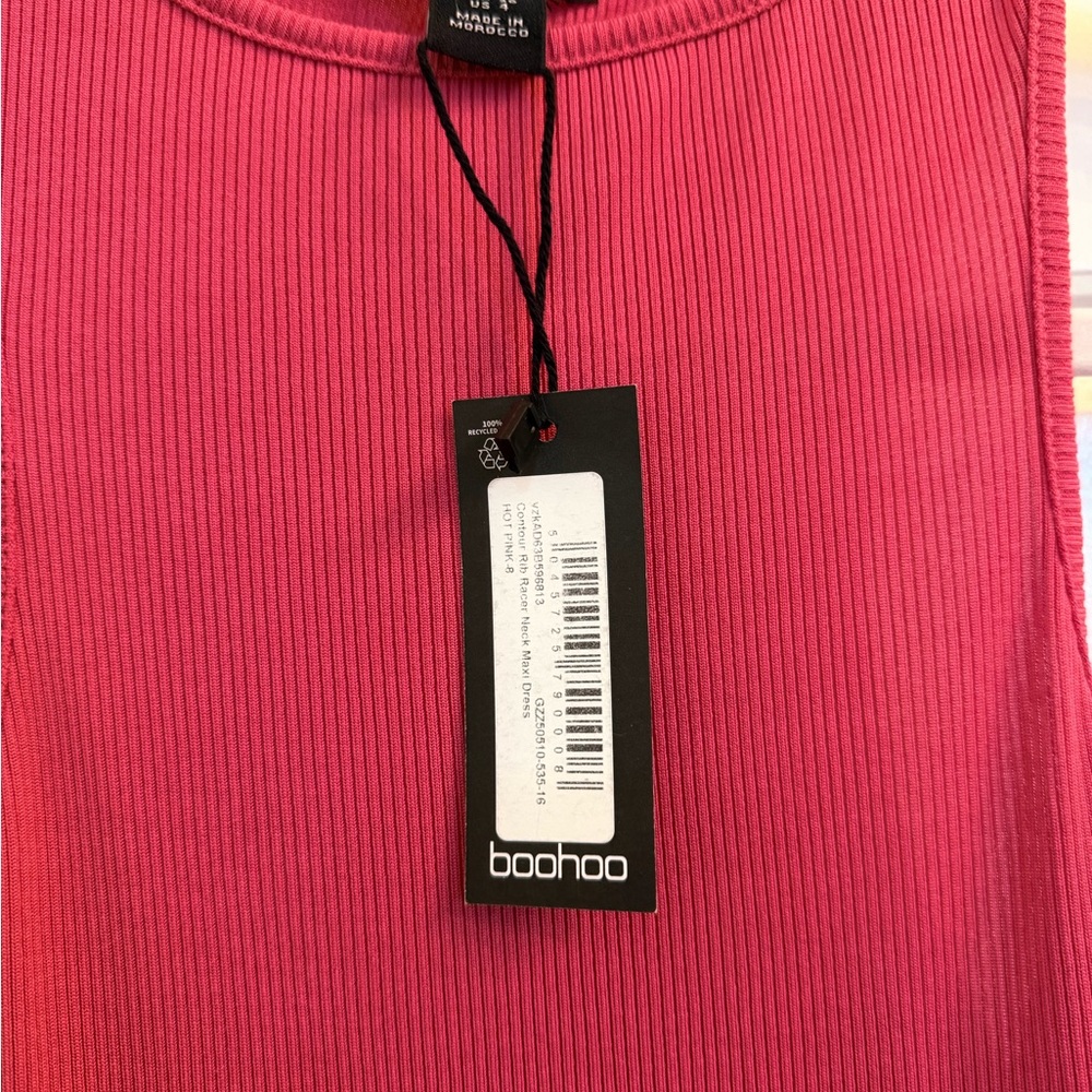 NWT- Elegant Pink Sleeveless ribbed Maxi Dress - Picture 3 of 5